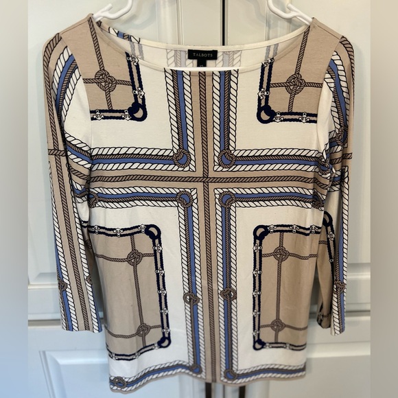 Talbots XS top. 3/4 sleeve, nautical print. Work, office, resort wear, cruise. - Picture 1 of 5